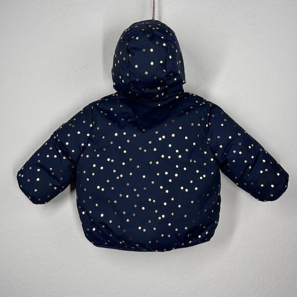 Baby Gap Navy Polka Dot Print Hooded Puffer Jacket Size 6-12 Months - Picture 2 of 7